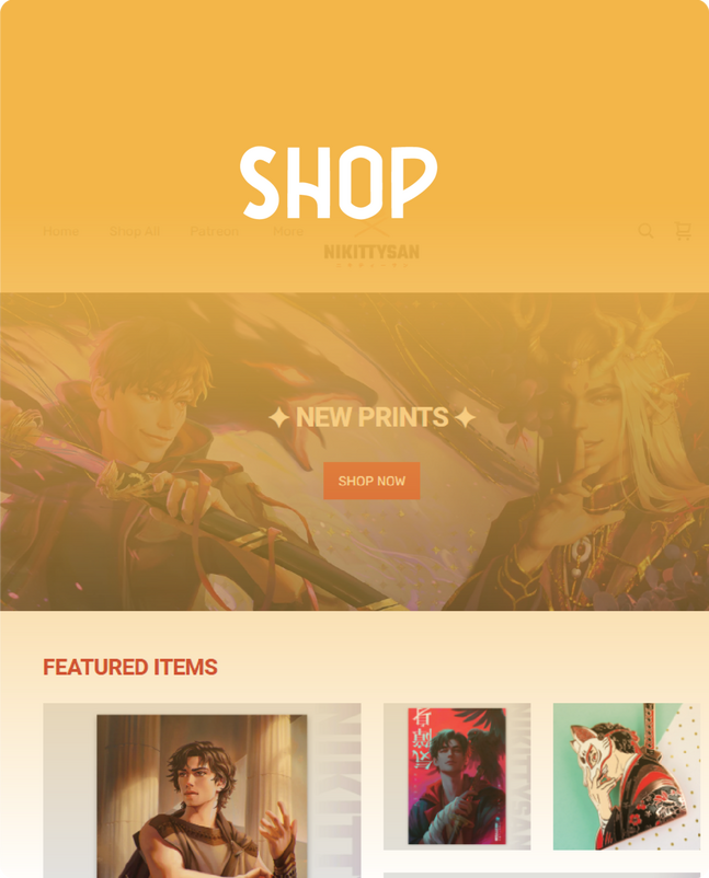 Prints, pins, books, keychains, stickers, etc on my online shop