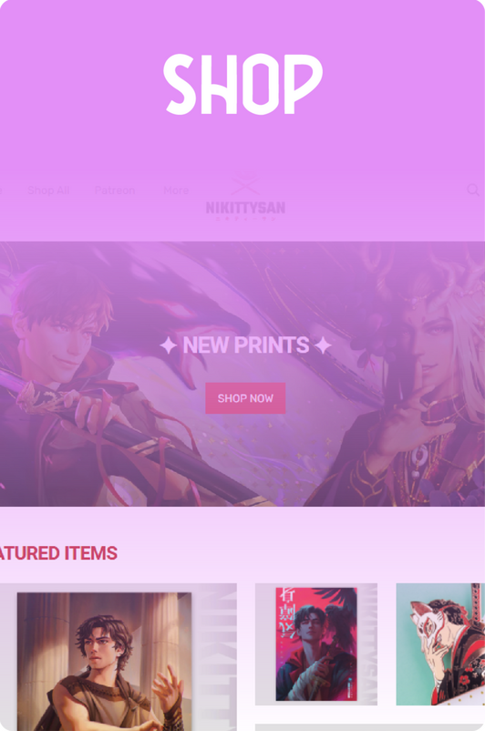 Prints, pins, books, keychains, stickers, etc on my online shop